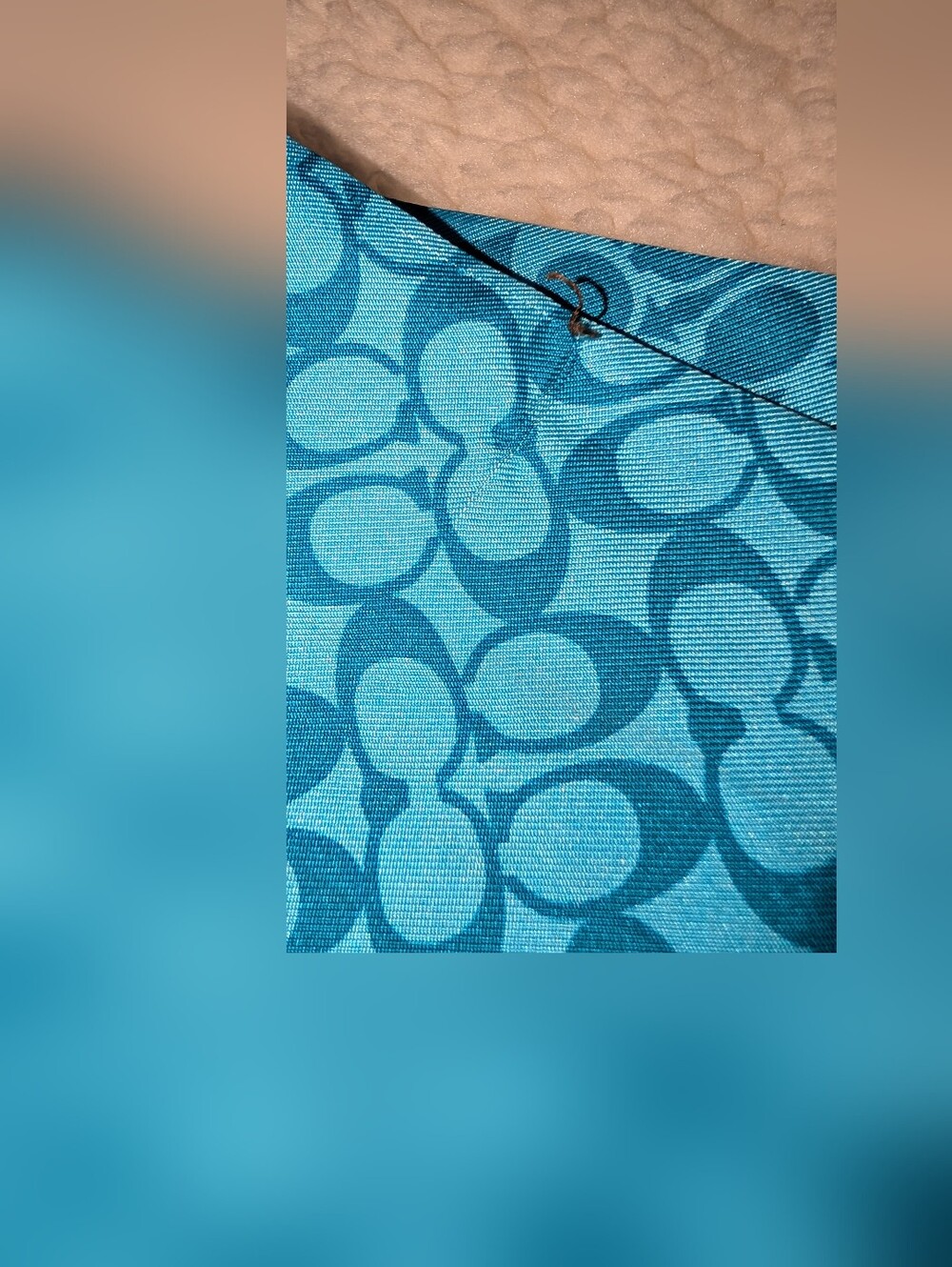 COACH Logo Print Scarf with Crystal Studs and Fringe Teal VGUC - Picture 3 of 7